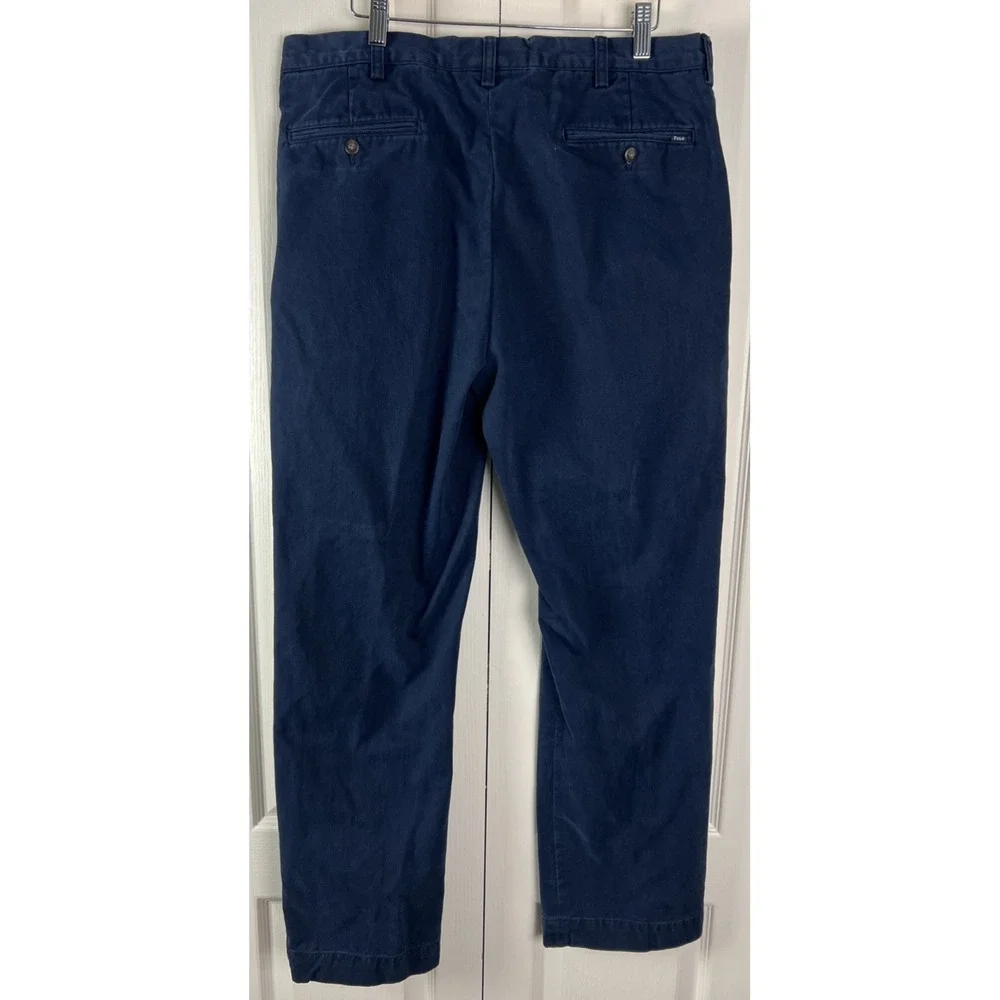 Polo Ralph Lauren Mens Cotton Pleated Pants Actual 36x30 1/2 Navy Blue Chino D27